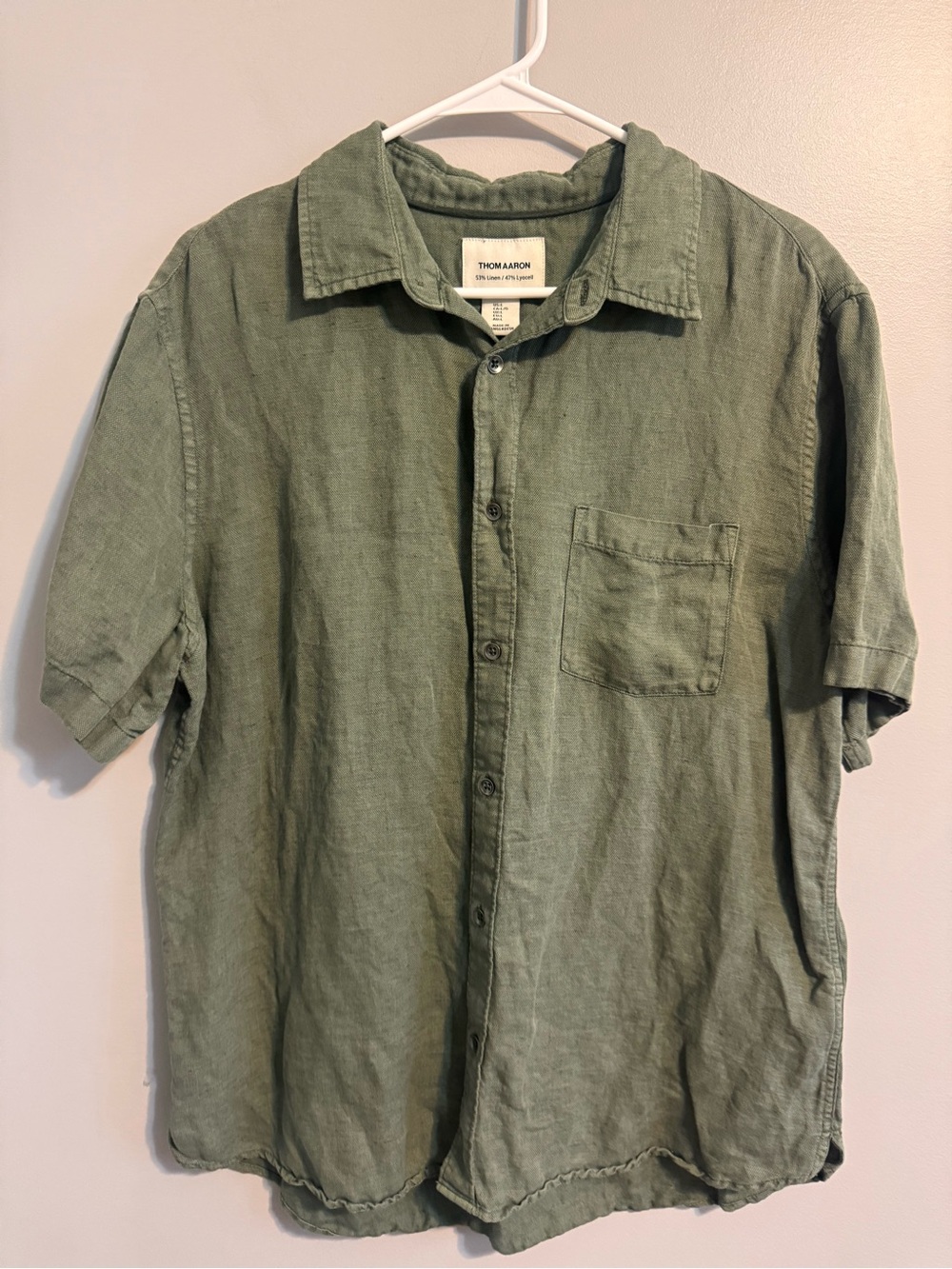 Thom Aaron Men’s Large Green Linen Lyocell Short Sleeve Button Up Shirt